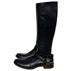 Céline Black Leather Knee High Riding Boots Black