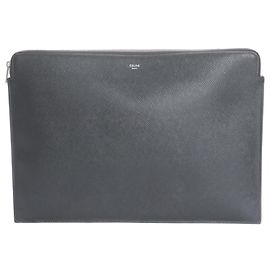 Céline Celine Leather Second Bag Clutch Handbag Pouch Black