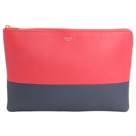 Céline Celine Leather Second Bag Clutch Handbag Pouch Red Navy blue