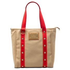 Borsa Tote MM Antigua di Louis Vuitton Rosso Beige