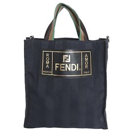Fendi Pequin Leather Nylon Tote Bag Black
