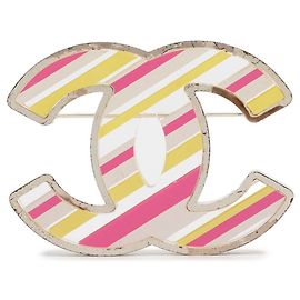 Chanel Coco Mark Brosche Silber Pink Gelb