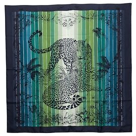 Lenço Hermès Carré 90 Jungle Love Multicor Verde Azul marinho