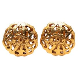 Chanel Coco Mark Vintage Gold Plated Clip Earrings Golden