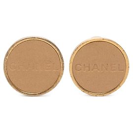 Brincos de clip com logo da Chanel Bege Dourado