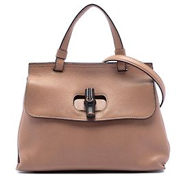 Bolsa diária pequena de couro marrom com bambu Gucci Marrom Castanho claro