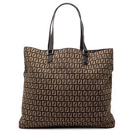 Fendi Brown Zucchino Canvas Tote Brown Dark brown