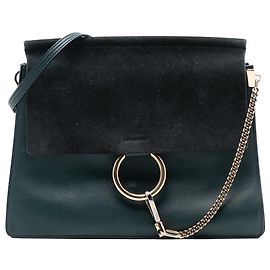 Chloé Faye Crossbody Médio em Couro de Bezerro e Suede Verde Verde Verde escuro