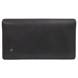 Chanel Camellia Long Leather Wallet Black