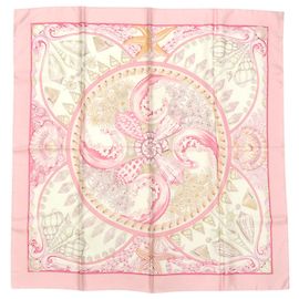 Hermès Carre 90 Parures Océanes Seidenschal Pink Weiß