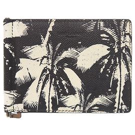 Carteira de couro preto Yves Saint Laurent com clipe para dinheiro Preto
