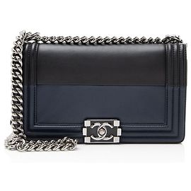 Chanel Bicolor Kalbsleder Alte Medium Boy Bag Schwarz