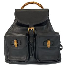Gucci Leather Backpack Black Gold Hardware Black
