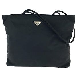 Bolsa Tote em nylon tessuto com logo triangular Prada Preto