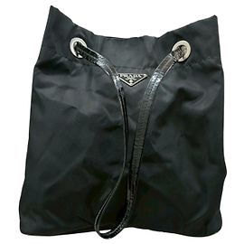Prada Nylon Triangle Logo Black Tote Bag Black