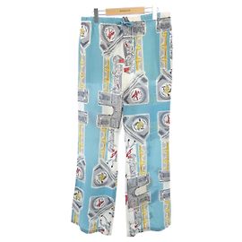 Calças de seda HHP70WORI Louis Vuitton Branco Azul