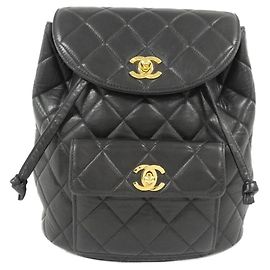 Chanel Lambskin Backpack Black Gold hardware