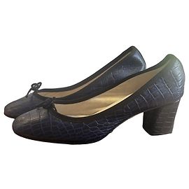 Repetto navy blue leather ballerinas with crocodile effect Blue