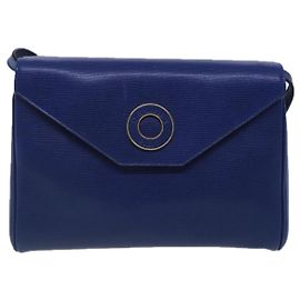 Céline Celine Vintage Circle Logo Crossbody Bag Leather Small Blue