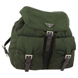 PRADA Backpack Nylon Green Silver Auth 172520 Silvery Green