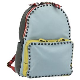 VALENTINO Backpack Leather Light Blue Gold Auth bs34124 Golden Light blue
