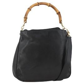 Gucci Bamboo Handtasche Leder 2way Schwarz Gold Auth bs34287 Schwarz Golden