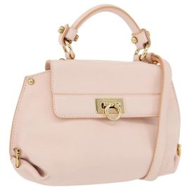 Bolsa de mão em couro Gancini Salvatore Ferragamo 2 em 1 Rosa Ouro Auth BAZ784A Rosa Dourado