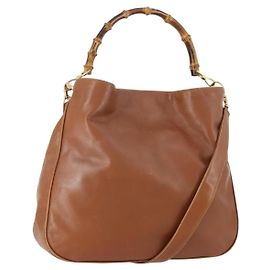 Bolsa de Ombro de Couro Gucci Bamboo 2way Marrom Dourado Auth BAZ155 Marrom Dourado