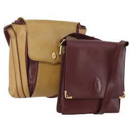 Borsa a Spalla CARTIER in Pelle 2 Set Bordeaux Beige Auth bs34146 Beige Bordò
