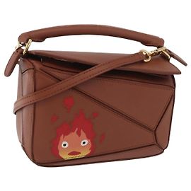 LOEWE - Bolsa Puzzle Calcifer Mini de Studio Ghibli em couro 2 em 1 Auth 167156SM Marrom Dourado