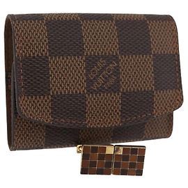 LOUIS VUITTON Maniche e Custodia per Maniche Damier Ebano Oro LV Auth 167199A D'oro Damier ebene