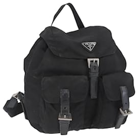 PRADA Backpack Nylon Black Silver Auth 173583 Black Silvery