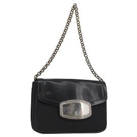 Borsa a spalla con catena Prada in nylon nero e argento autentica BAZ748A Nero Argento