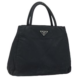 PRADA Handtasche aus Nylon Schwarz Silber Auth BAZ160 Schwarz Silber