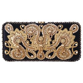 Pochette en velours noir brodée d'or Chanel – années 10 Noir Autre