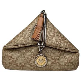 Céline Vintage Celine Paris Triomphe Monogram Leather Purse Beige