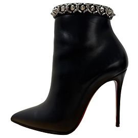 Christian Louboutin Cadena Booty 100 Pantorrilla Negra 38 Negro Hardware de plata