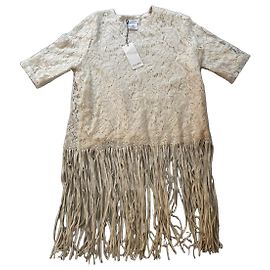 Roseanna Top in pizzo ecru con frange Crudo