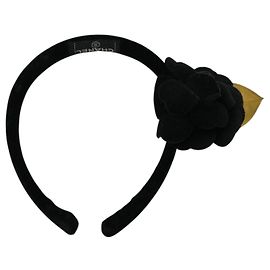 Chanel Vintage Schwarzes Samt Camellia Haarband Haaraccessoire Schwarz