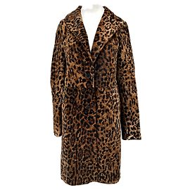 Giorgio Armani Casaco de couro de leopardo Marrom