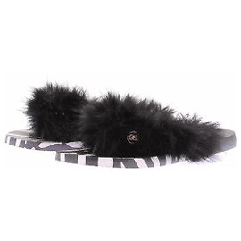 Dolce & Gabbana Schwarze Hausschuhe mit Fell Schwarz