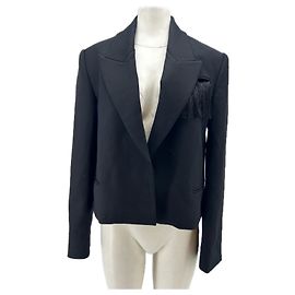 Autre Marque Schwarzer Blazer mit Fransen aus Wolle Schwarz