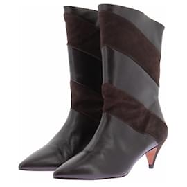 Ba&Sh Botas marrons de couro e camurça Marrom