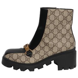 Gucci Schwarze und braune Horesbit-Interlocking-Stiefeletten - Größe EU 39 Braun