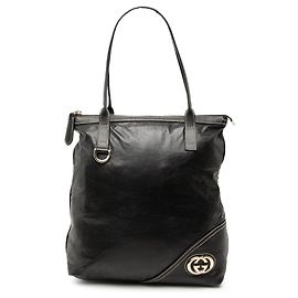 Gucci Schwarze Leder Britt Tote Schwarz
