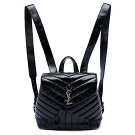 Saint Laurent Schwarzer Kleiner Matelassé Patent Monogram LouLou Rucksack Schwarz