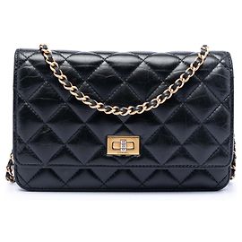 Chanel Wallet on Chain Reissue 2.55 in Pelle di Vitello Invecchiata Nera Nero