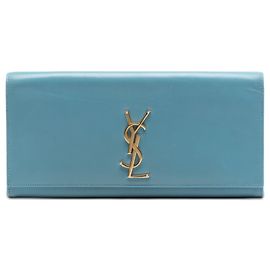 Saint Laurent Blue Smooth Leather Cassandre Clutch Blue Light blue