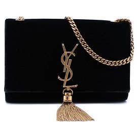 Saint Laurent Noir Petit Sac en Suède Monogramme Kate avec Frange Noir