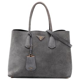 Prada Borsa a doppio medium in scamosciato grigio Marrone